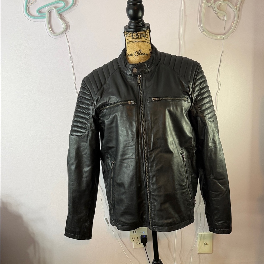 Black Rivet Quilted Black Leather Jacket
